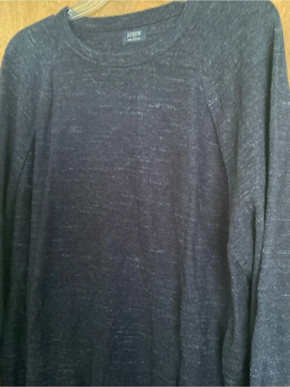 J.Crew Men Navy Blue Heathered Cotton Raglan Crewneck Pullover Sweater L/XL Prep